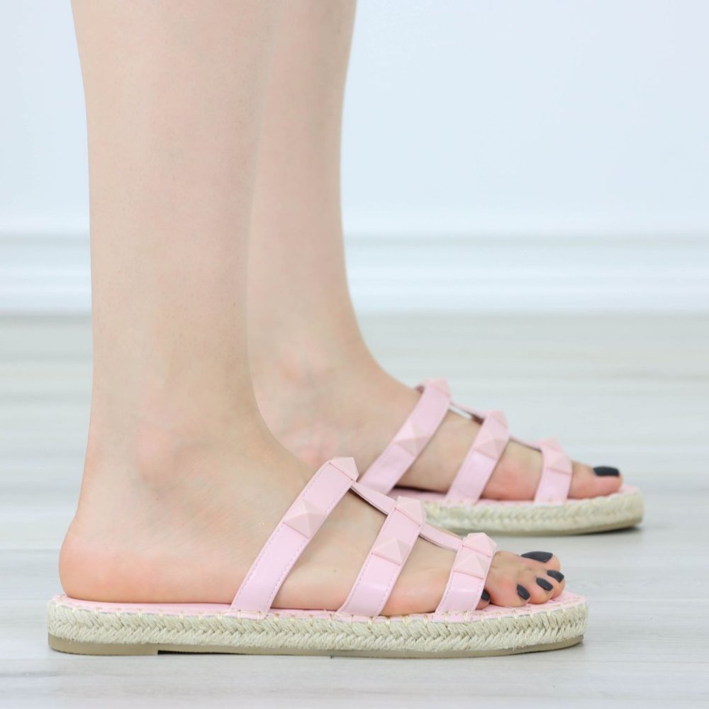 Pink Quilted Pattern Espadrille Trendy Comfy Flat Sandal Slip On Sliders - Picture 7 of 15